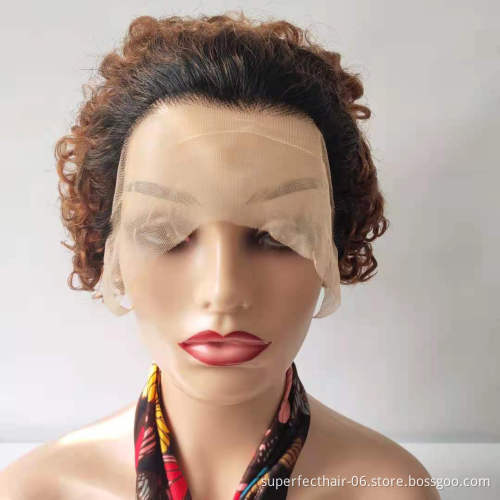 Perruque Colored Pixie Cut Wig Human Hair Curly Bob Short Pixie Cut Lace Wig Bleached Knots Lace Frontal Pixie Curls Wig